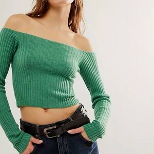 Free People Madeline Off The Shoulder Sweater Size Large in Green